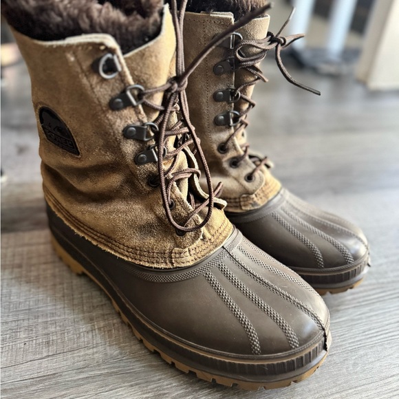 Sorel Men’s Winter Snow Canada Kaufman Suede Tan and Brown Lace-Up Boots - Picture 1 of 8